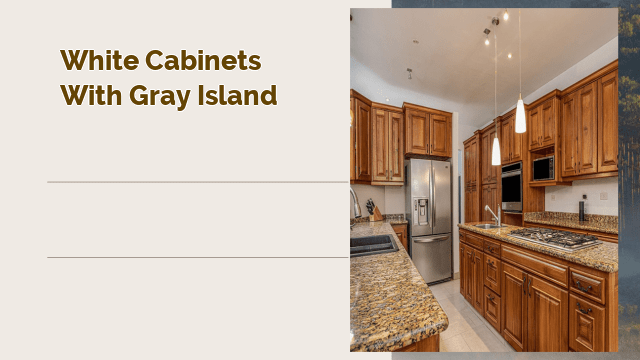 white cabinets with gray island